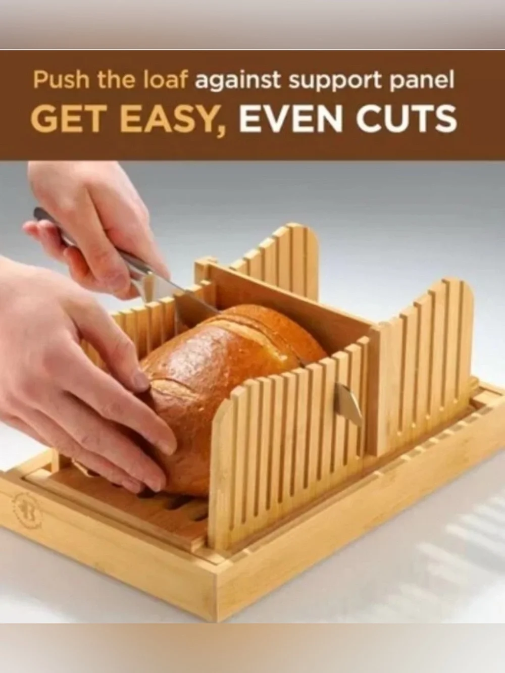 Bamboo Bread Slicer Foldable Adjustable Cutter with Stainless Knife Bambusi Open